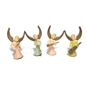 4 Vintage Plastic Angel Ornaments with Musical Instruments Made in Hong Kong